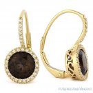 2.78ct Round Cut Smoky Quartz & Diamond 14k Yellow Gold Leverback Drop Earrings 2.78ct Round Cut Smoky Quartz & Diamond 14k Yellow Gold Leverback Drop Earrings