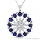 3.85 ct Oval Cut Sapphire Diamond Pave 18k White Gold Pendant 14k Chain Necklace
