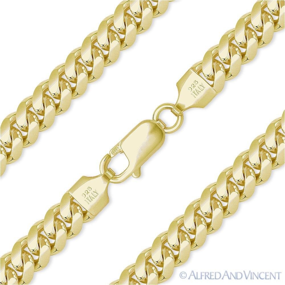 6 3mm Miami Cuban Curb Link Italy Sterling Silver 14k Yellow Gold Chain