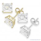 Princess Square Cut CZ Crystal Stud Earrings 925 Sterling Silver Push-Back Studs Princess Square Cut CZ Crystal Stud Earrings 925 Sterling Silver Push-Back Studs