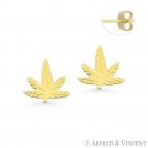 Marijuana Leaf 9x9mm Weed Rasta Pot Cannabis 14k Yellow Gold Charm Stud Earrings