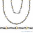 3.9mm Bead 2.4mm Mesh Link Chain Necklace .925 Sterling Silver & 14k Yellow Gold