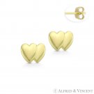 Double Heart Love Charm Stud Earrings with Push-Back Posts 14k Yellow Gold Studs Double Heart Love Charm Stud Earrings with Push-Back Posts 14k Yellow Gold Studs