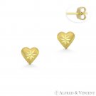 D-Cut Pave Heart Baby Studs Love Charm 5x5mm Matte 14k Yellow Gold Stud Earrings