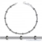 3.9mm Bead & 2.4mm Mesh Link Chain Bracelet .925 Sterling Silver & Black Rhodium