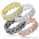 Cuban / Curb Link Chain CZ Crystal Pave Ring .925 Sterling Silver Eternity Band