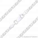 2.4mm Valentino Link Diamond-Cut Pave .925 Italy Sterling Silver Chain Necklace