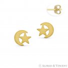 Star & Crescent Moon Celestial Turkish Charm Matte 14k Yellow Gold Stud Earrings