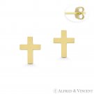 Cross Christian Religious Charm 8x6mm Crucifix Stud Earrings in 14k Yellow Gold