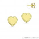 Flat Heart Ribbed Edge Stud Push Earrings 8x8mm 14k Yellow Gold Love Charm Studs Flat Heart Ribbed Edge Stud Push Earrings 8x8mm 14k Yellow Gold Love Charm Studs