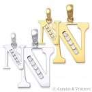 Initial Letter "N" Cubic Zirconia CZ Crystal Symbol Necklace Pendant in 14k Gold