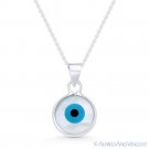 Evil Eye Mother-of-Pearl Luck Charm 925 Sterling Silver Necklace Pendant 19x11mm Evil Eye Mother-of-Pearl Luck Charm 925 Sterling Silver Necklace Pendant 19x11mm