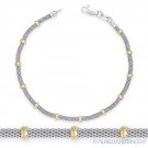 3.9mm Bead 2.4mm Mesh Link Chain Bracelet .925 Sterling Silver & 14k Yellow Gold
