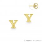 Initial Letter "Y" Petite Baby Stud 14k Yellow Gold Stamping Push-Back Earrings