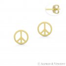 Peace Sign Symbol Charm Stud Earrings Flat 6.5mm Open Studs in 14k Yellow Gold