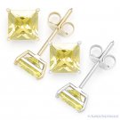 Faux Citrine Square Princess Cut CZ Crystal Stud Earrings in 925 Sterling Silver