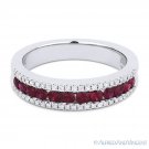 0.69ct Round Cut Red Ruby & Diamond 18k White Gold Anniversary Ring Wedding Band
