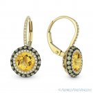 3.24ct Citrine & Diamond Pave Leverback Drop Earrings in 14k Yellow & Black Gold