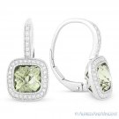 3.25 ct Green Amethyst & Diamond Halo Leverback Drop Earrings in 14k White Gold