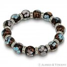 Lampwork Glass Flower Charm 12mm Bead CZ Crystal Spacer Beaded Stretch Bracelet Lampwork Glass Flower Charm 12mm Bead CZ Crystal Spacer Beaded Stretch Bracelet