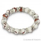 Lampwork White Glass Bead CZ Crystal Beaded Stretch Bracelet - Costume Jewelry Lampwork White Glass Bead CZ Crystal Beaded Stretch Bracelet - Costume Jewelry