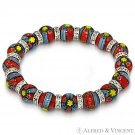 Venetian Millefiori Lampwork Glass Bead CZ Crystal Beaded Stretch Bracelet Multi Venetian Millefiori Lampwork Glass Bead CZ Crystal Beaded Stretch Bracelet Multi