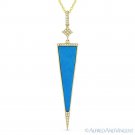 Blue Turquoise & 0.08ct Diamond Pave Pendant & Chain Necklace in 14k Yellow Gold Blue Turquoise & 0.08ct Diamond Pave Pendant & Chain Necklace in 14k Yellow Gold
