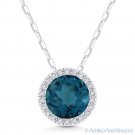 1.72ct London-Blue Topaz & Diamond Halo 14k White Gold Pendant & Chain Necklace 1.72ct London-Blue Topaz & Diamond Halo 14k White Gold Pendant & Chain Necklace