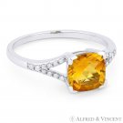 1.38ct Cushion Cut Citrine & Diamond Engagement / Promise Ring in 14k White Gold