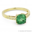 2.17ct Cushion Cut Green Lab Spinel & Round Cut Diamond Ring in 14k Yellow Gold