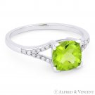 1.45ct Cushion Cut Peridot & Diamond Engagement / Promise Ring in 14k White Gold