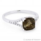 1.37 ct Cushion Cut Smoky Topaz & Diamond 14k White Gold Engagement Promise Ring