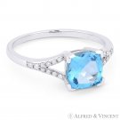 1.67ct Cushion Cut Blue Topaz & Diamond 14k White Gold Engagement / Promise Ring