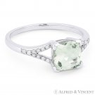 1.41ct Cushion Cut Green Amethyst Diamond 14k White Gold Engagement Promise Ring