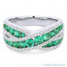 1.45 ct Round Cut Emerald & Diamond Pave Band Right-Hand Ring in 18k White Gold 1.45 ct Round Cut Emerald & Diamond Pave Band Right-Hand Ring in 18k White Gold