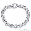 11mm Thick Flat Rolo Cable Link Italy 925 Sterling Silver Rhodium Chain Bracelet