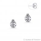 Ladybug Insect Lady-Luck Charm Stud Earrings Oxidized .925 Sterling Silver Studs