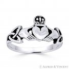 Claddagh Heart Irish Celtic Knot Triquetra Charm Ring in .925 Sterling Silver