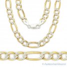 8mm Figaro Pave Link Chain Necklace in Italy 925 Sterling Silver 14k Yellow Gold