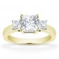 Forever ONE DEF Square Cut Moissanite 3-Stone Engagement Ring in 14k Yellow Gold