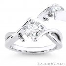 Round Brilliant Cut Moissanite Fancy Solitaire Engagement Ring in 14k White Gold