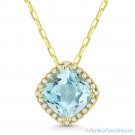 1.94 ct Cushion Cut Blue Topaz Gem Diamond Halo 14k Yellow Gold Pendant Necklace