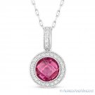 2.00 ct Checkerboard Pink Lab Sapphire Diamond 14k White Gold Pendant & Necklace