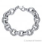 Twist Oval Cable & Ring Link Italy 925 Sterling Silver w/ Rhodium Chain Bracelet Twist Oval Cable & Ring Link Italy 925 Sterling Silver w/ Rhodium Chain Bracelet