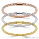 4mm Popcorn Link Chain Magnetic-Clasp Cuff Bangle in Italy .925 Sterling Silver