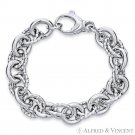 13.mm & 12.5mm Multi-Oval Cable Link .925 Sterling Silver Rhodium Chain Bracelet