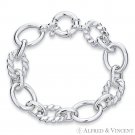 14mm D-Cut 16mm Rolo & 14mm Flat Cable .925 Italy Sterling Silver Chain Bracelet