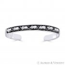 Elephant Herd Animal Charm Open-Cuff Bangle Solid .925 Sterling Silver Bracelet Elephant Herd Animal Charm Open-Cuff Bangle Solid .925 Sterling Silver Bracelet