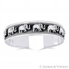 Elephant Charm Open Cuff Adjustable Bangle Bracelet in Solid 925 Sterling Silver Elephant Charm Open Cuff Adjustable Bangle Bracelet in Solid 925 Sterling Silver