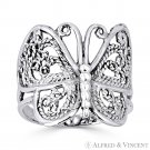 Butterfly Animal Charm Milgrain Wide Thick Ring in Oxidized .925 Sterling Silver